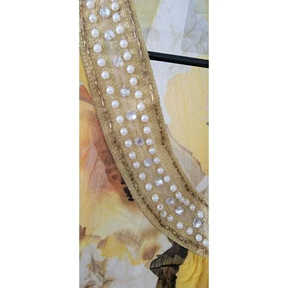 Susan Graver Womens Yellow floral Business Pearl Blouse Size XS. - Picture 7 of 11